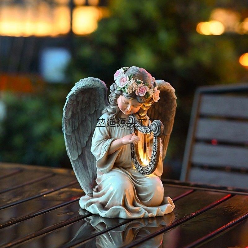 太阳能灯翅膀天使女孩户外花园庭院装饰摆件别墅阳台景观布置造景