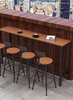 LCP2户外休闲阳台靠墙吧台桌椅组合家用庭防腐长条桌铁艺塑木