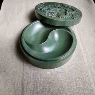 新品松花砚台 仙人洞老坑松花石砚 太极砚 墨盒 带盖 文房四