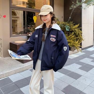 美式加棉加厚棒球服外套女2025秋冬新款翻领拼色绣标宽松保暖棉服