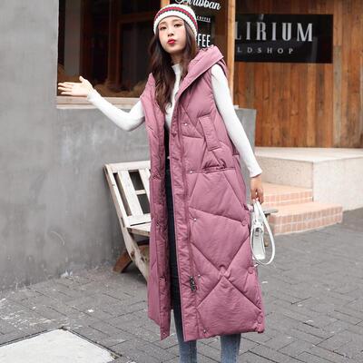 长款女式棉马甲女冬季中长韩版连帽羽绒棉背心大码加厚坎肩外套冬