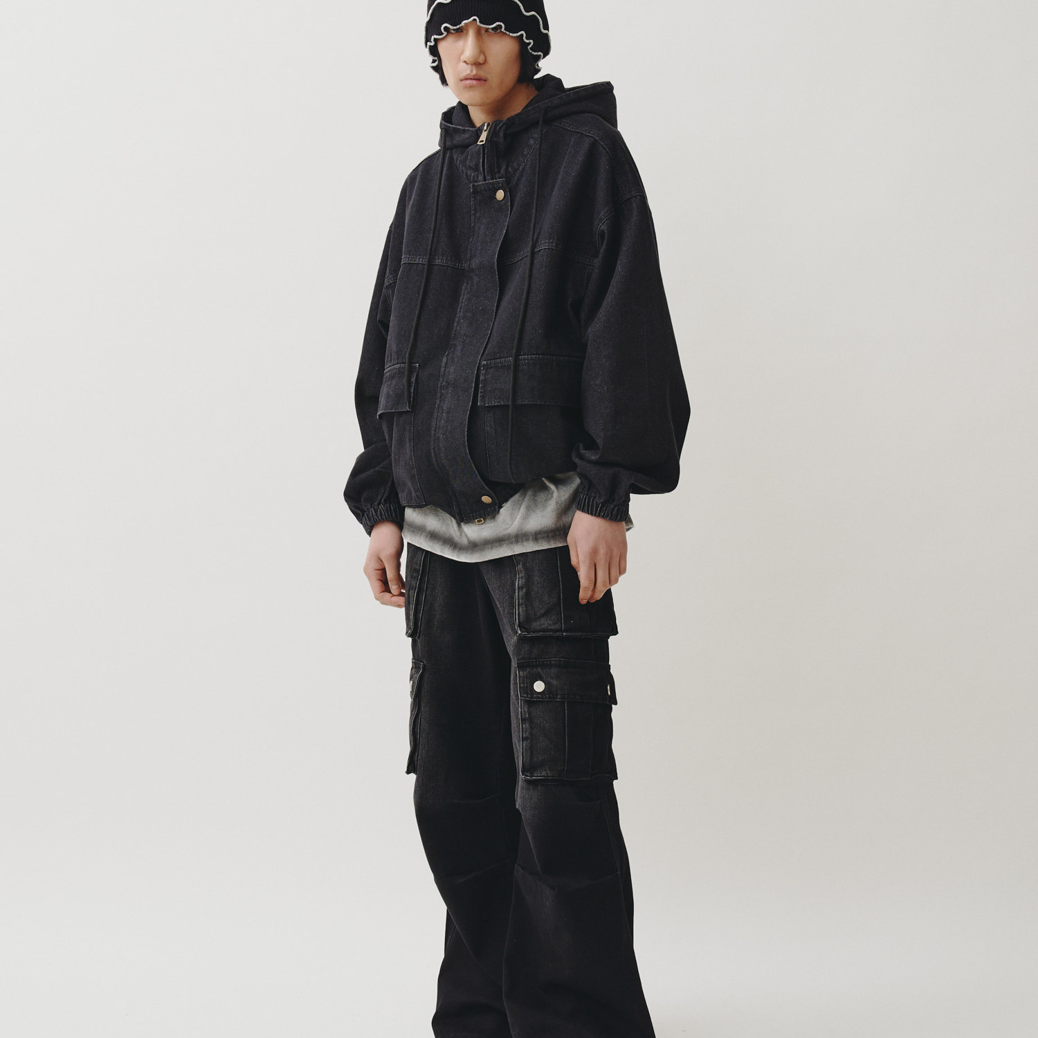 北运复古工装风连帽牛仔外套男女宽松廓形多口袋夹克百搭上衣