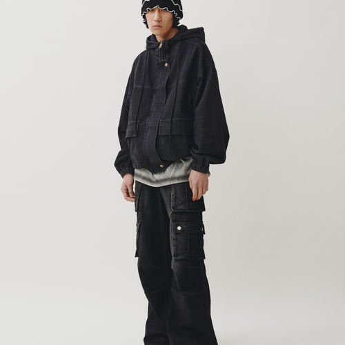 北运复古工装风连帽牛仔外套男女宽松廓形多口袋夹克百搭上衣