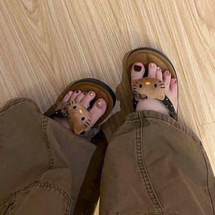 女外穿家居hello凉拖可爱人字拖 豹纹室内夏沙滩防滑海边kitty拖鞋