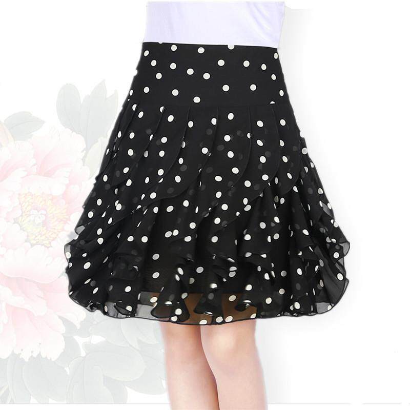 雪纺短裙2025新款高腰夏季波点半身裙时尚修身百搭荷叶边广场舞裙