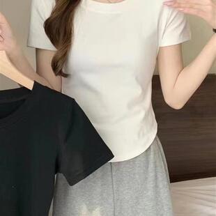 纯棉不规则短袖t恤女夏季2026新款修身显瘦可爱甜美短款上衣ins潮