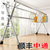 不锈钢晾衣架落地立式 活动中 晒衣架室内外阳台晾衣杆晒被神器