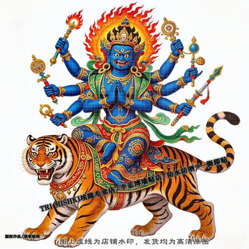 国风三世明王护宅自粘防水墙贴