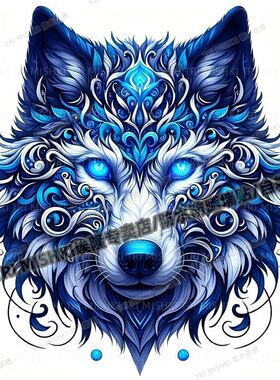 个性蓝色狼头创意遮瑕装饰贴纸汽车摩托车划痕贴纸电脑行李箱防水