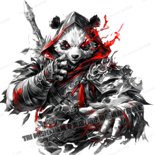 新款熊猫黑白武士墙贴纸摩托车电动车装饰贴纸冰箱马桶防水贴电脑