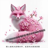 粉色樱花狐狸装 饰贴纸客厅玄关背景墙防水贴纸自粘贴汽车电瓶车贴