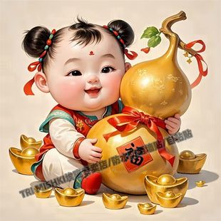 可爱的福娃吉祥福禄贴纸门窗冰箱防晒自粘家居装饰客厅墙面装饰贴