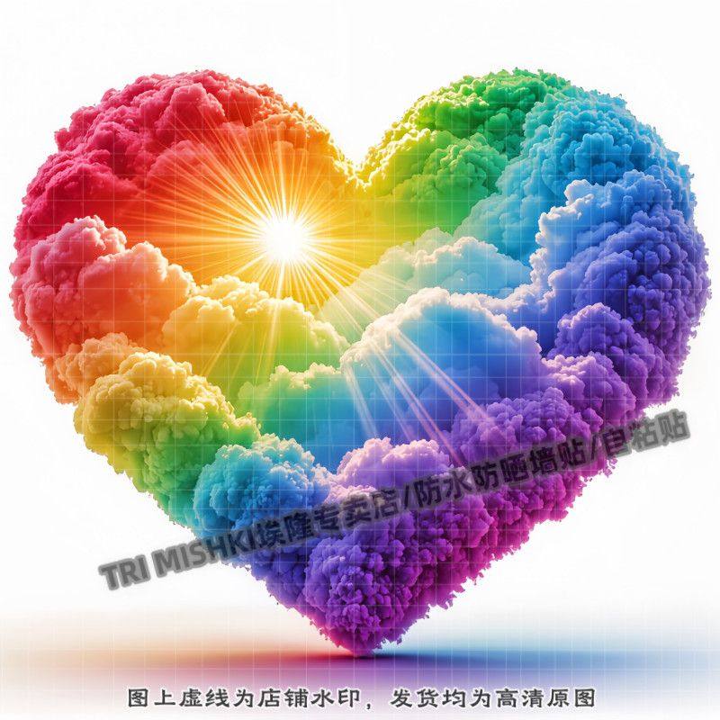 浪漫晨光彩色爱心云层装饰贴纸客厅玄关背景墙防水贴纸冰箱墙面贴