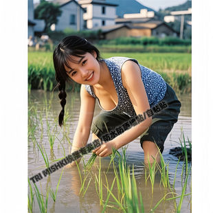农村明媚的插秧少女遮丑贴纸冰箱门窗贴纸墙面划痕贴纸汽车防水贴