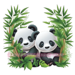 呆萌可愛熊貓吃竹子兒童貼紙客廳臥室墻面裝 飾貼紙冰箱門窗防水貼