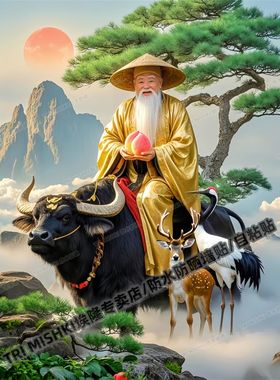 新款南极仙翁松鹤延年送寿星长辈贴画卧室书房室内装饰遮瑕贴画