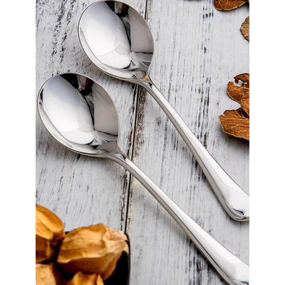 出口韩国餐具-加厚不锈钢西餐勺餐厅家用饭勺大圆头喝汤勺子