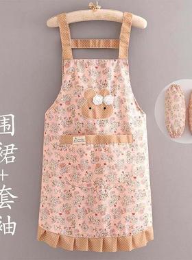 夏天穿透气围裙袖套两件套新款网红全棉帆布薄款工作服上班女