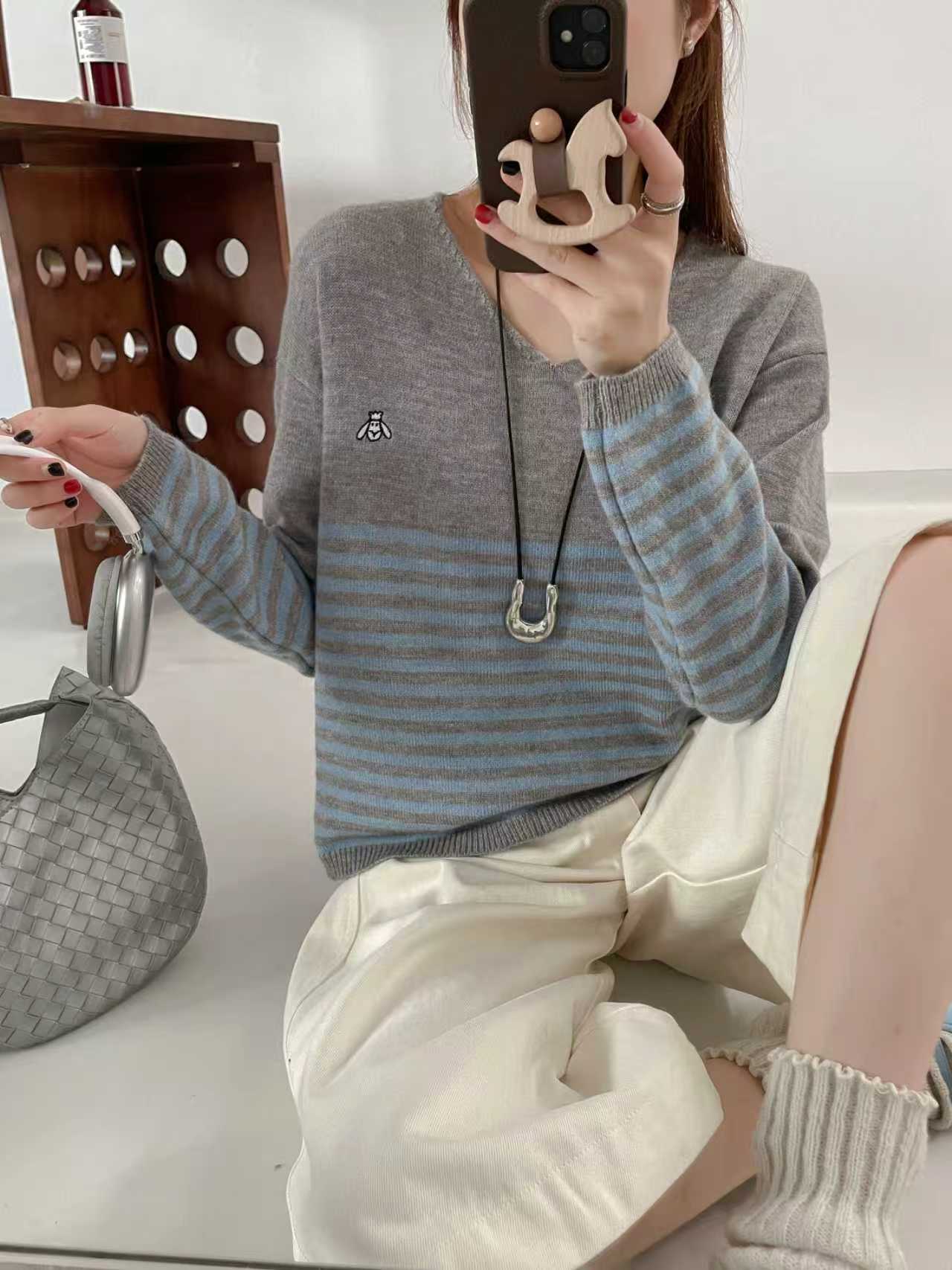【小四专享】【明星同款】韩系设计感时尚休闲条纹洋气针织毛衣