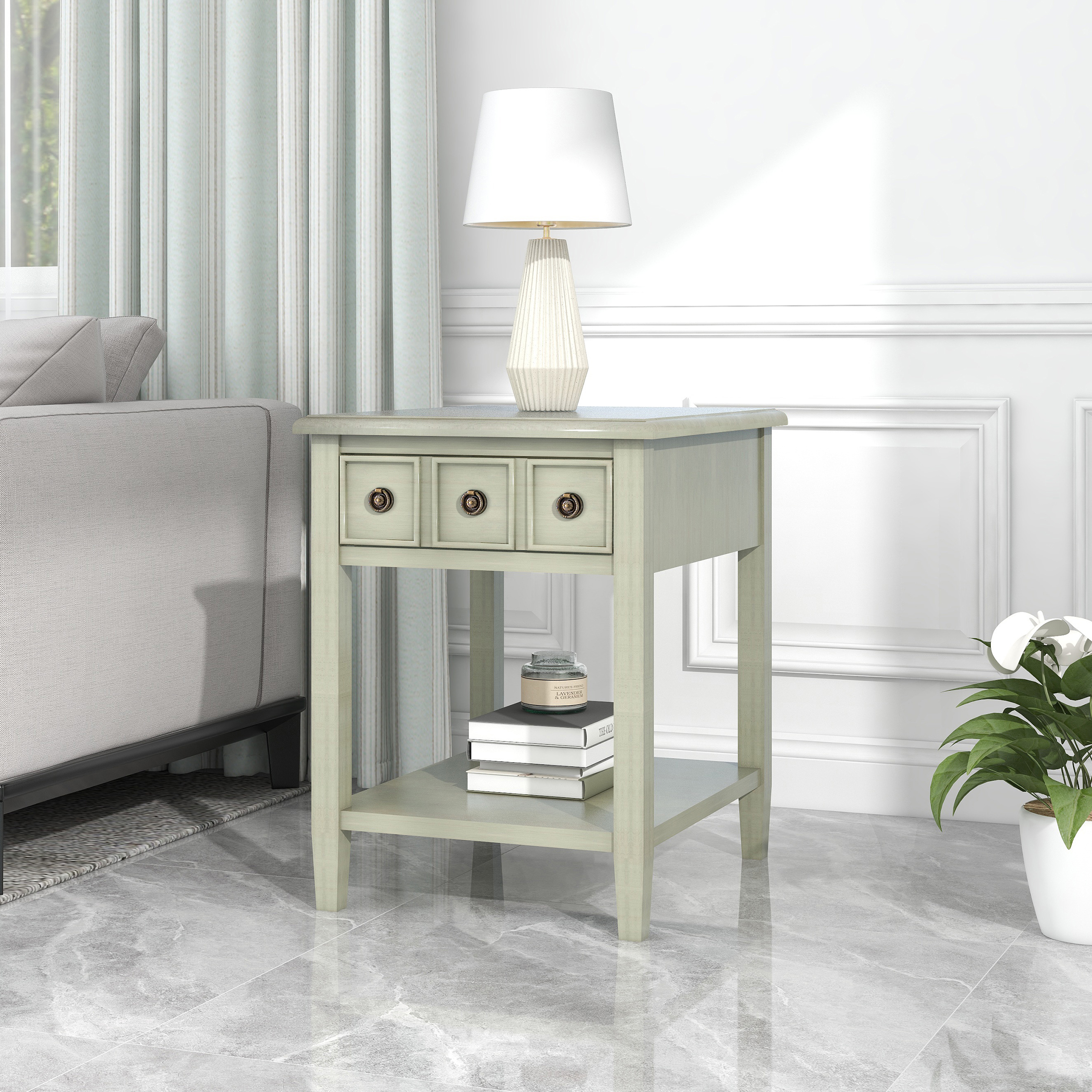 自观 轻奢复古客厅角几小茶几沙发边几极简清新绿卧室迷你床头柜