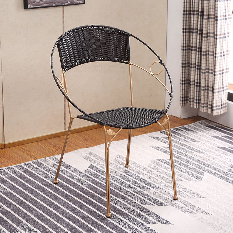 家用小藤椅藤编椅子单人阳台庭院坐椅钢筋腾椅靠背塑料编织铁简约