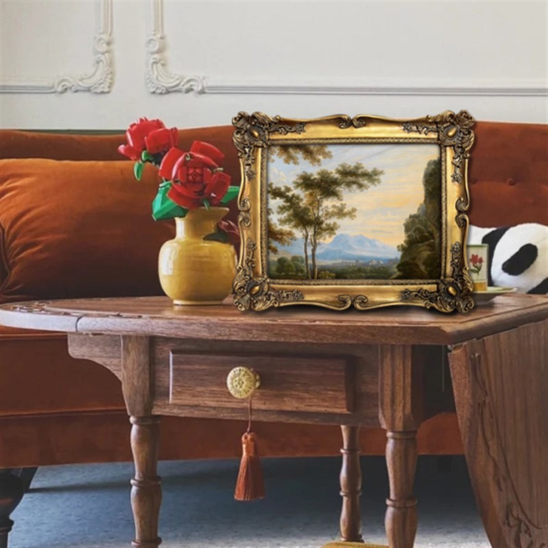 法式复古方形雕花相框彩色粉色天空小众挂画美式中古摆件装饰画图片