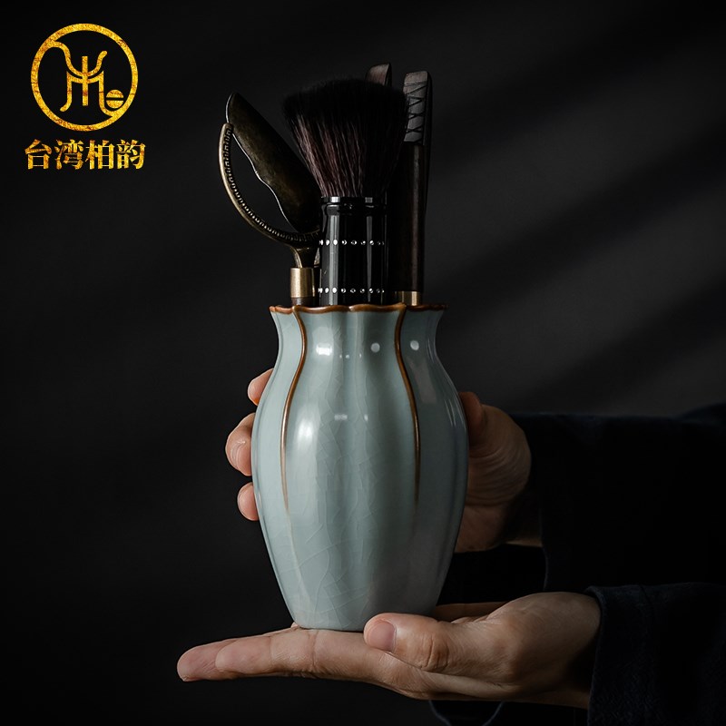 柏韵邱卫国汝窑茶筒茶器茶匙筒功夫茶具茶道配件陶瓷手工开片冰裂