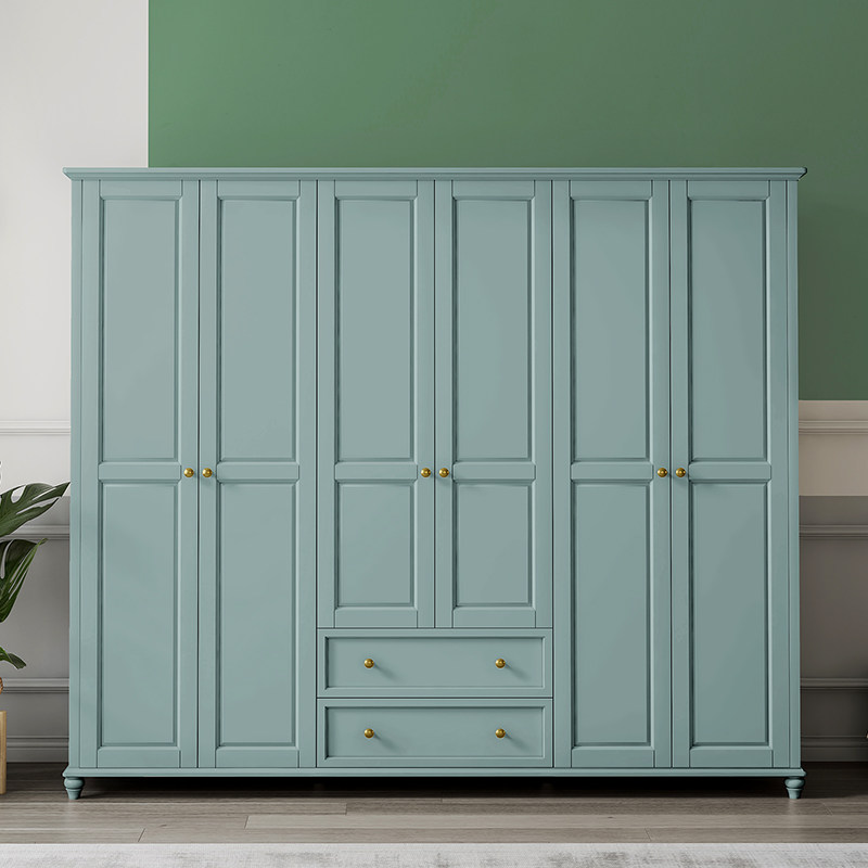 美式实木衣柜家用卧室三四五六门简约衣柜可带顶柜简易衣柜收纳