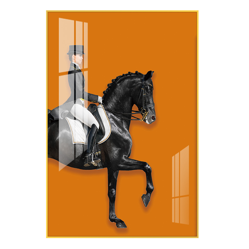 现货速发入户玄关装饰画竖版轻奢骑士马走廊过道挂画简约楼梯进门图片