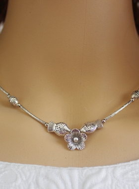 现货速发新款复古藏银短款项链饰品 民族风花朵亲吻鱼锁骨链XL