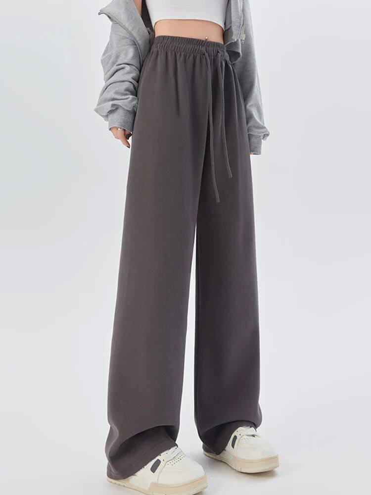 가을 여성 바지 2023 패션 하이 웨스트 스트레이트 롱 와이드