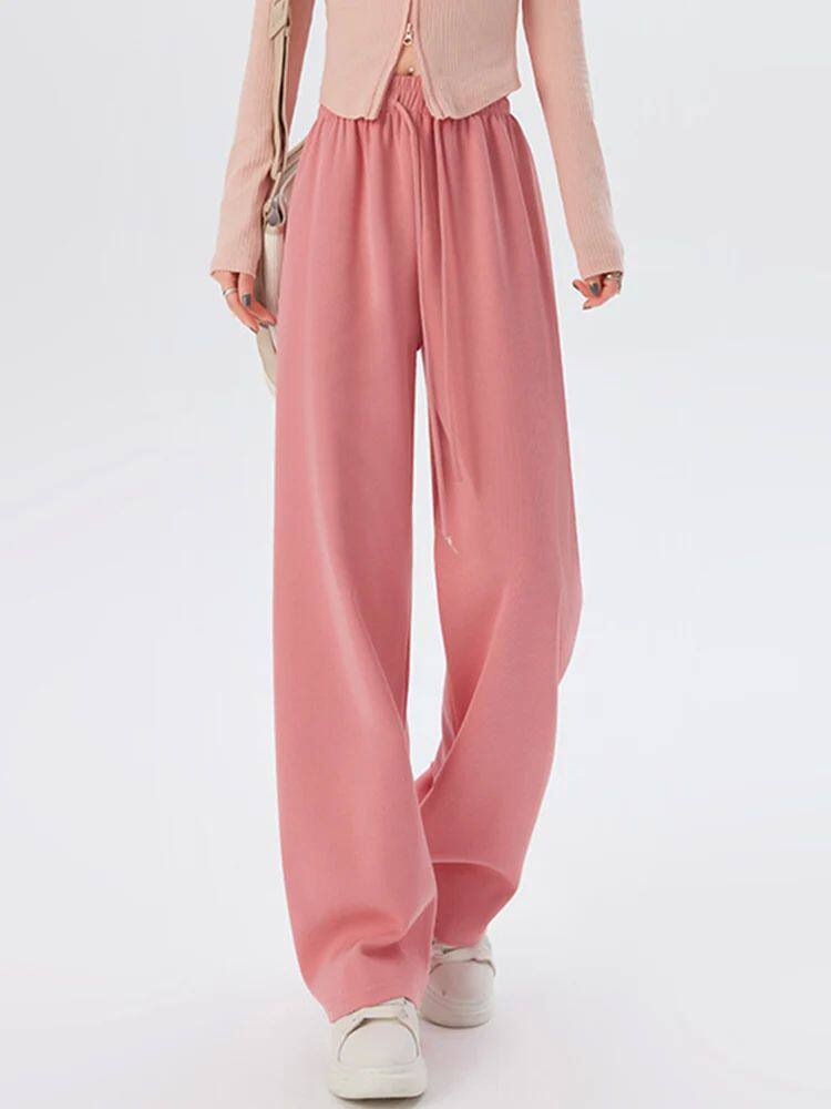 가을 여성 바지 2023 패션 하이 웨스트 스트레이트 롱 와이드