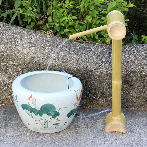 竹子水循环系统竹筒流水器日式过滤器养鱼缸摆件太阳能自动不插电