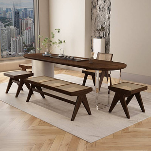 极简创意轻奢实木大板茶几侘寂风泡茶桌办公室中式 新品 茶桌椅组合