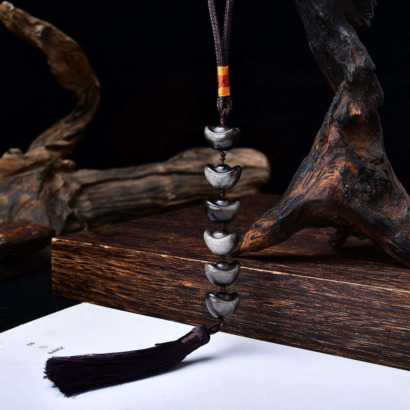 天然银曜石元宝车挂大门挂饰家居装饰品店铺室内创意发财挂件