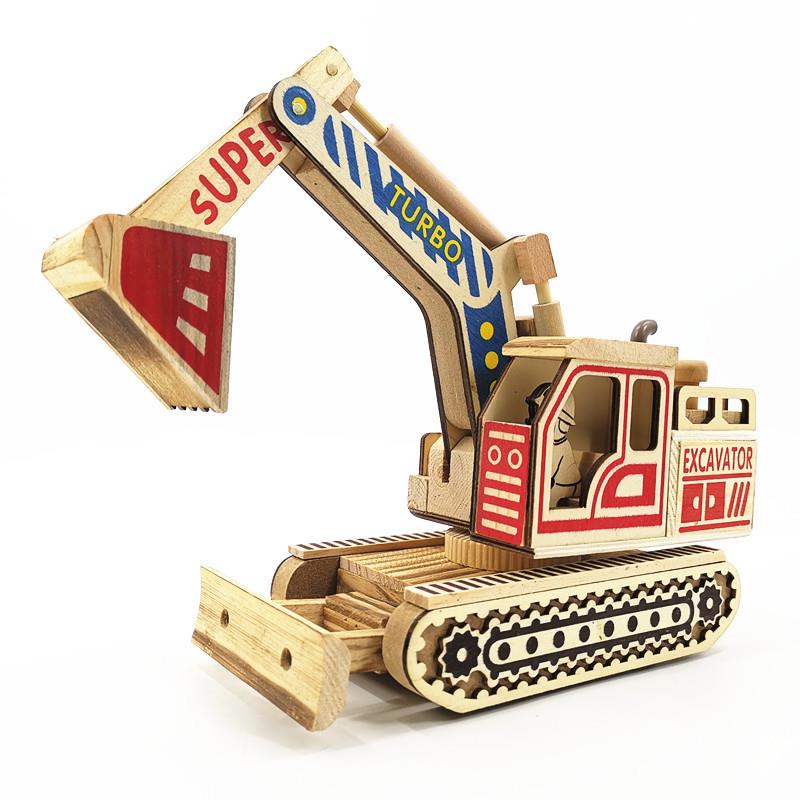 厂家直销木质玩具彩色挖土机玩具车模型摆件景区地摊热卖零售