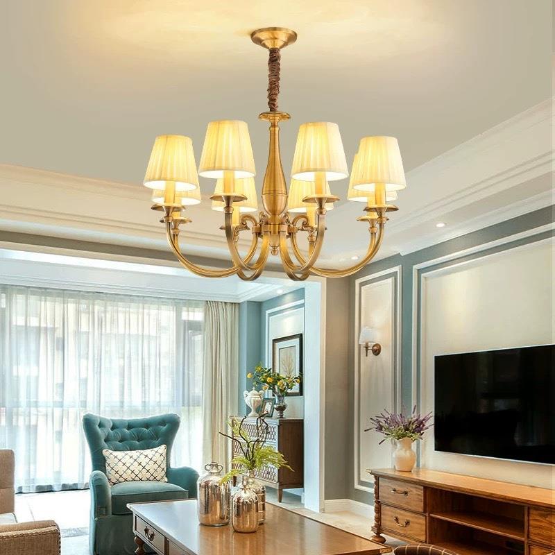 全铜美式吊灯客厅灯简约现代卧室灯轻奢餐厅布艺乡村大气别墅灯具