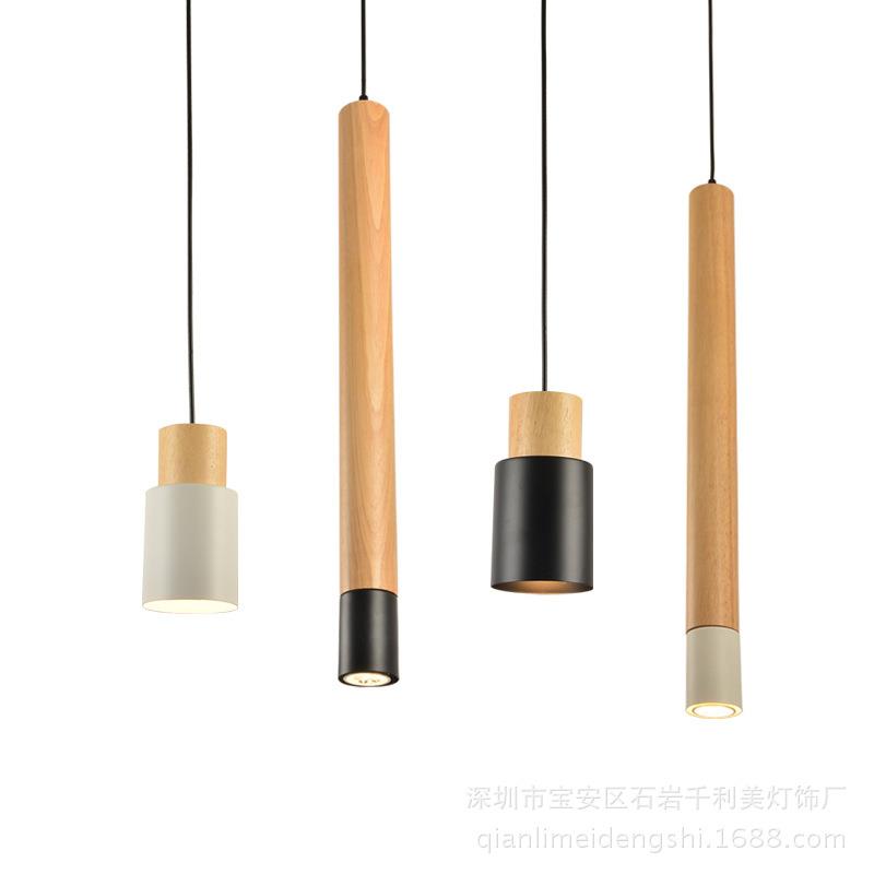 现代简约单头个性实木圆筒直筒吊灯创意吧台餐厅橱窗服装店日式灯