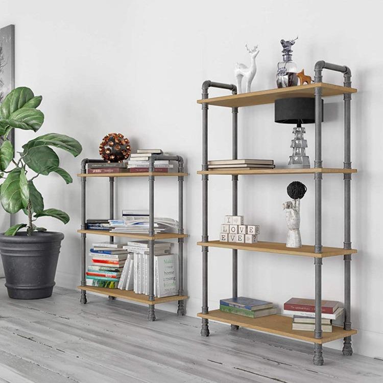 置物架多层落地实木铁艺水管复古美式客厅卧室书架隔板收纳展示架