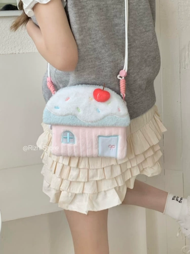 Домик, ремешок для сумки, зимняя плюшевая сумка через плечо, маленький детский кошелек, сумка-органайзер