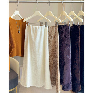 加绒加厚砖石绒鱼尾半身裙女冬新款高腰显瘦垂感a字包臀中长裙子