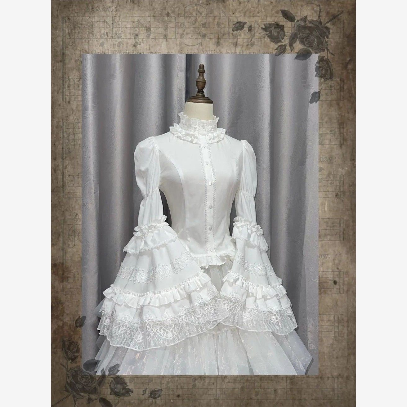 扶莺子 莉莉子 Lolita华丽蕾丝花边内搭衣服姬袖衬衫