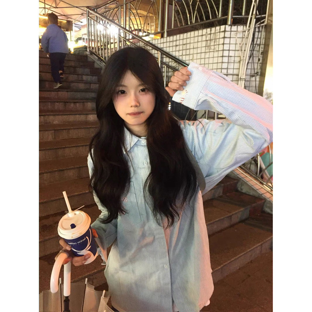 美式复古条纹长袖衬衫女2026春秋季设计感小众别致慵懒休闲外套潮,女装/女士精品,衬衫,淘宝优惠券,粉丝福利购,淘宝优惠卷