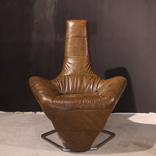北欧简约工业风进口头层牛皮全皮沙发单椅视听椅设计师家具促销