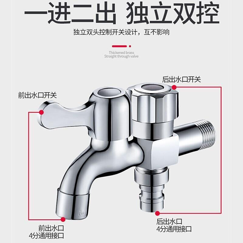 全铜洗衣机水龙头一进二出三通4分家用两出双用水嘴一分二水龙头-封面