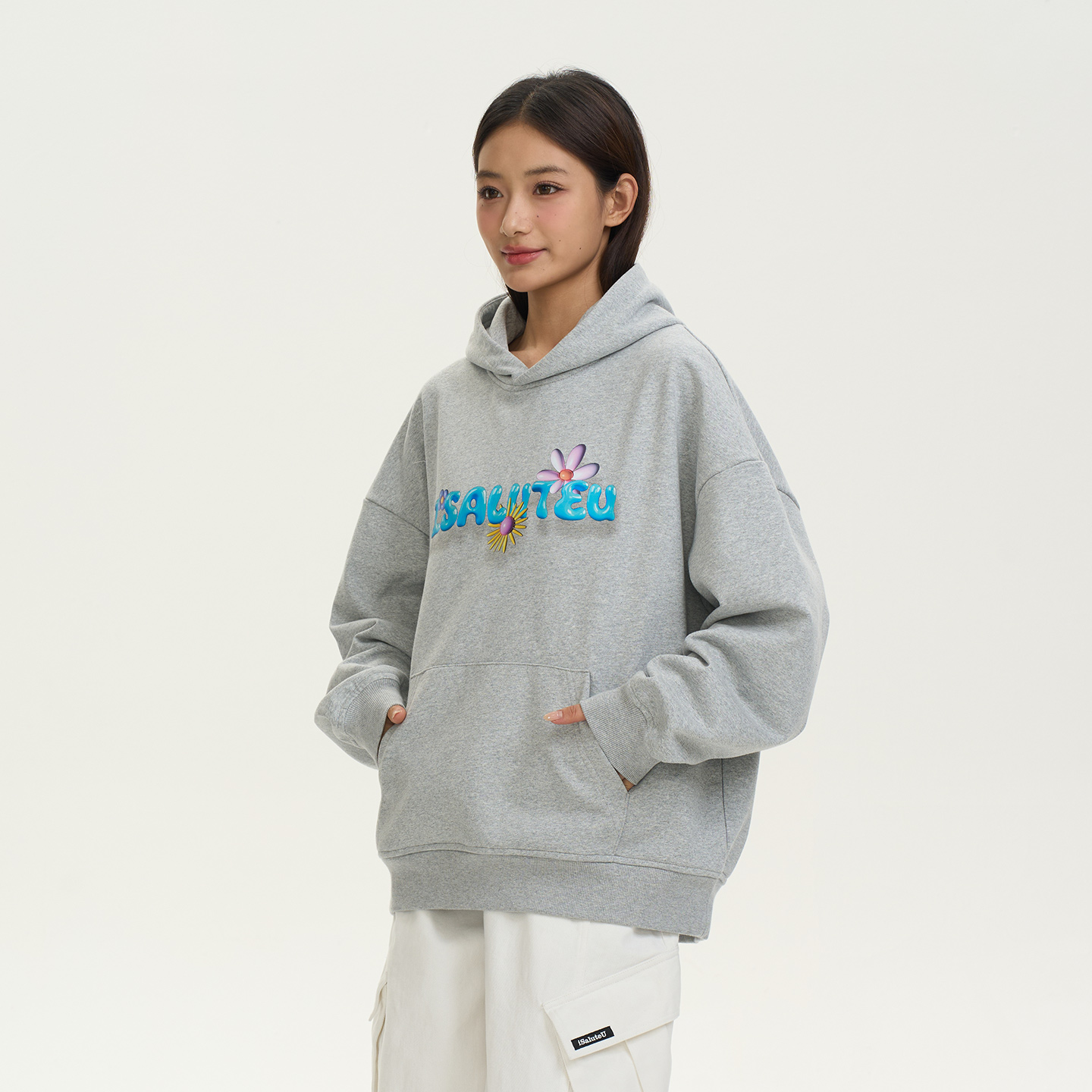 iSaluteU 美式复古3D艺术字立体感连帽卫衣情侣百搭宽松帽衫外套