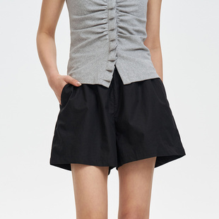 潮流宽松百搭透气五分裤 iSaluteU黑色莱赛尔舒适柔然休闲短裤 夏季