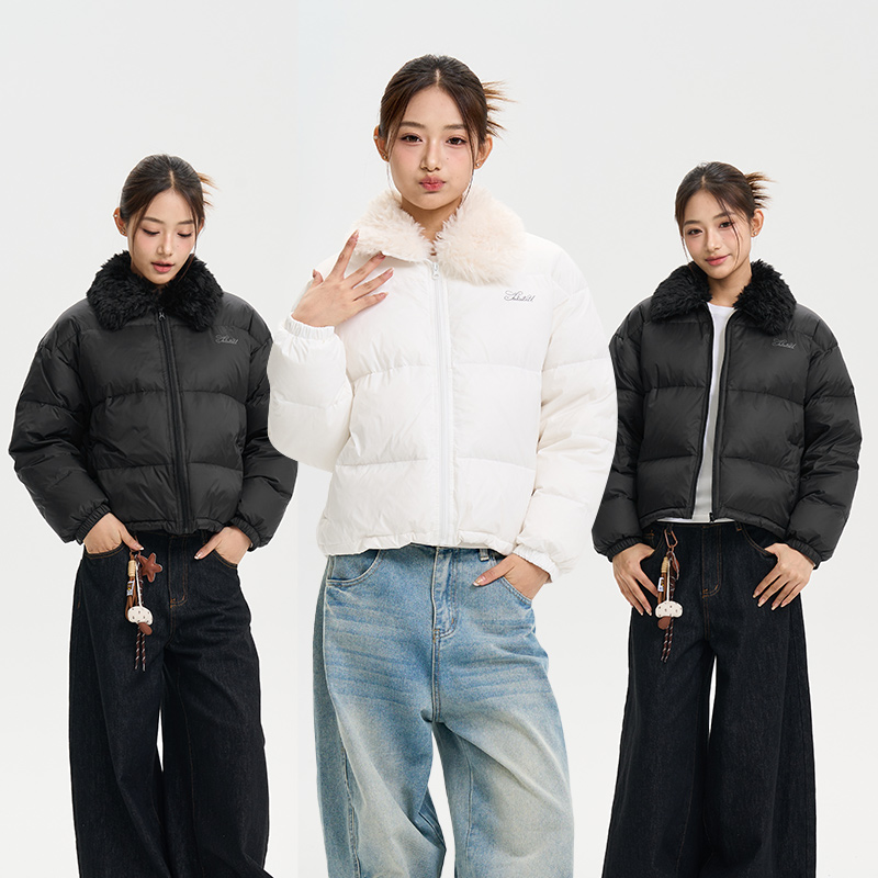 iSaluteU 90白鸭绒短款羽绒服冬季毛领设计蓬松舒适百搭保暖外套