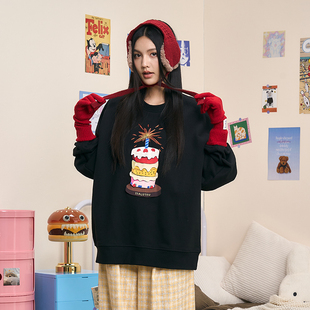 iSaluteU蛋糕布标立体分层圆领卫衣情侣潮牌秋上衣 明星同款