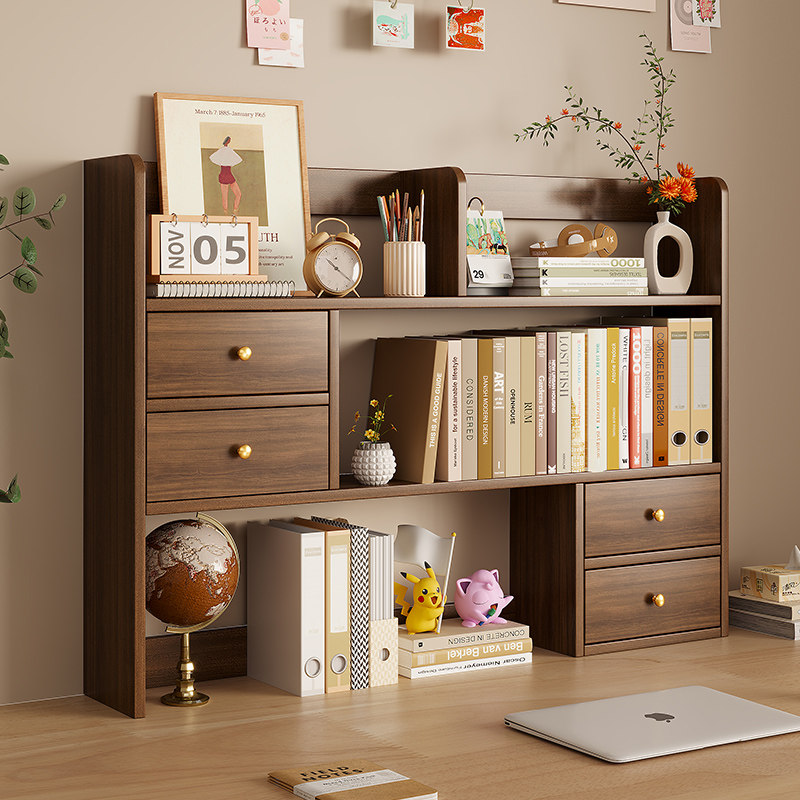 实木桌面书架置物架学生办公室桌上小型宿舍架子书桌收纳简易书柜